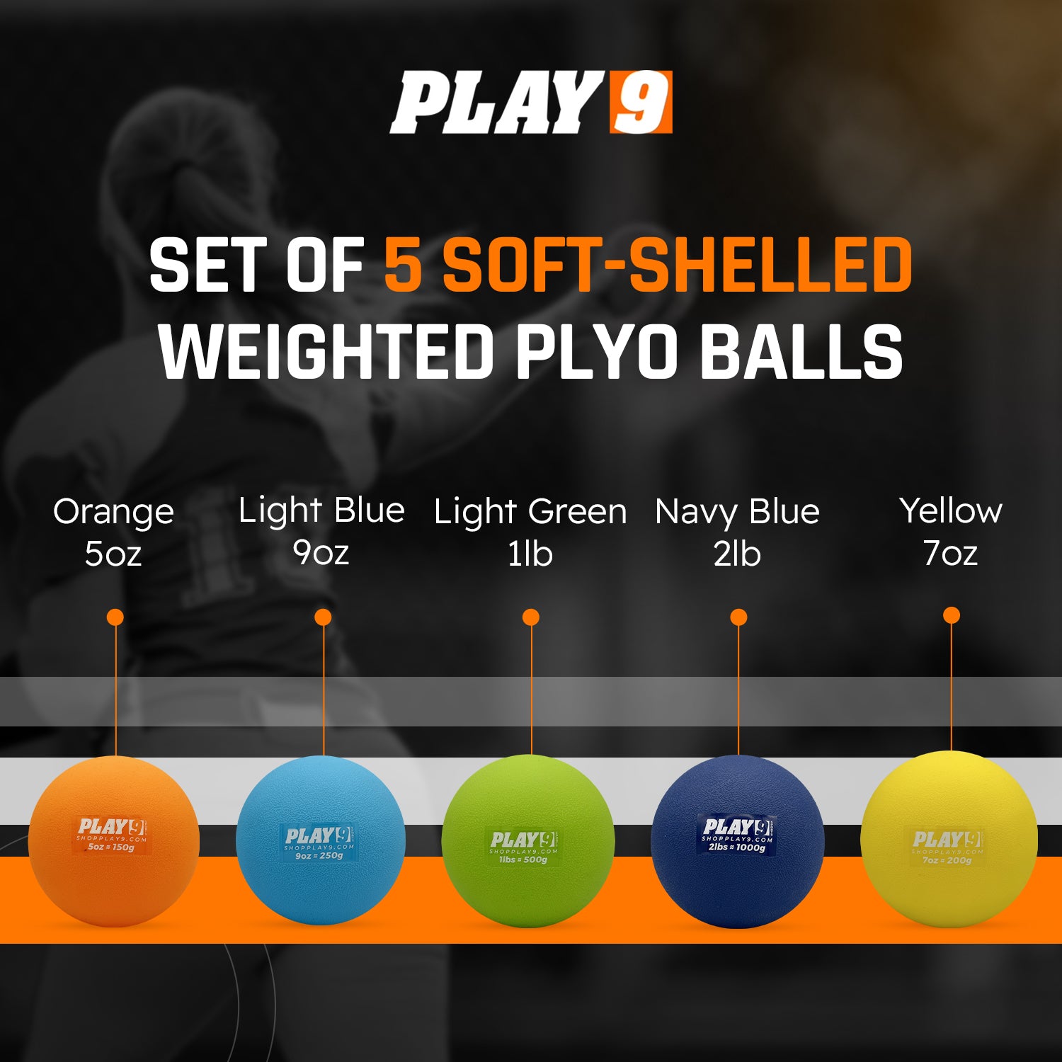 Plyo Soft Shell Weighted Ball Set 32, 21, 14, 7, 5, and  3.5oz-Pitching/Throwing Velocity Training for Baseball and Softball